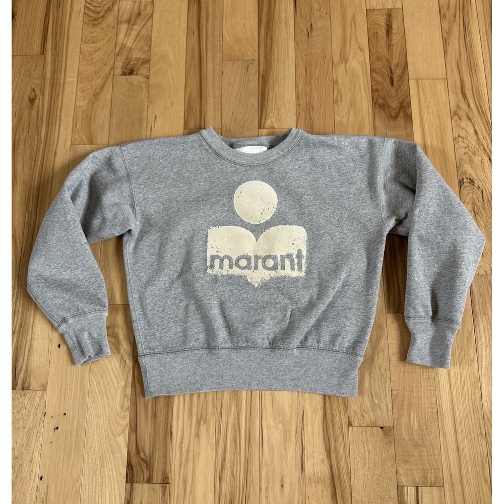 Isabel Marant Étoile | Mobyli Logo Jersey Crewneck Sweatshirt 34 Gray Cream